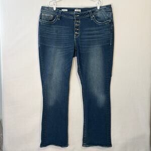 Vigoss Jeans Womens Plus 22 Tall Long Slim Boot Button Fly Blue Stretchy Denim